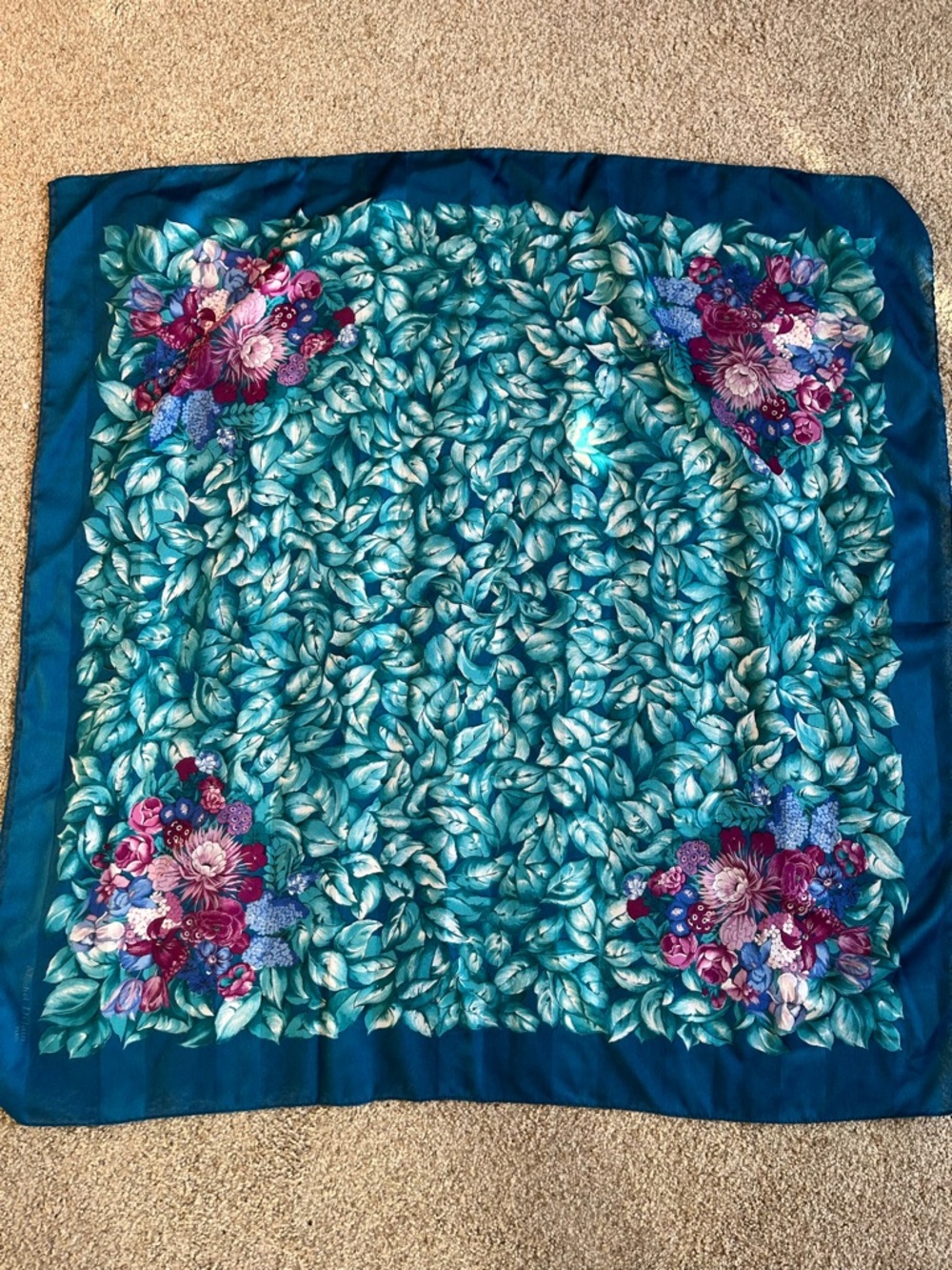 Michel Delain Paris Blue Floral Scarf Vintage